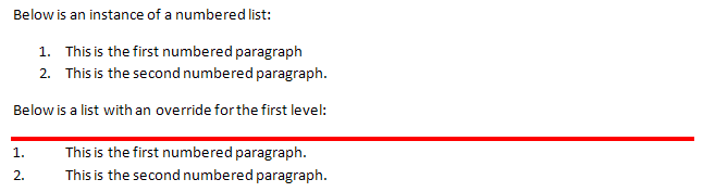 Overriding a numbering definition